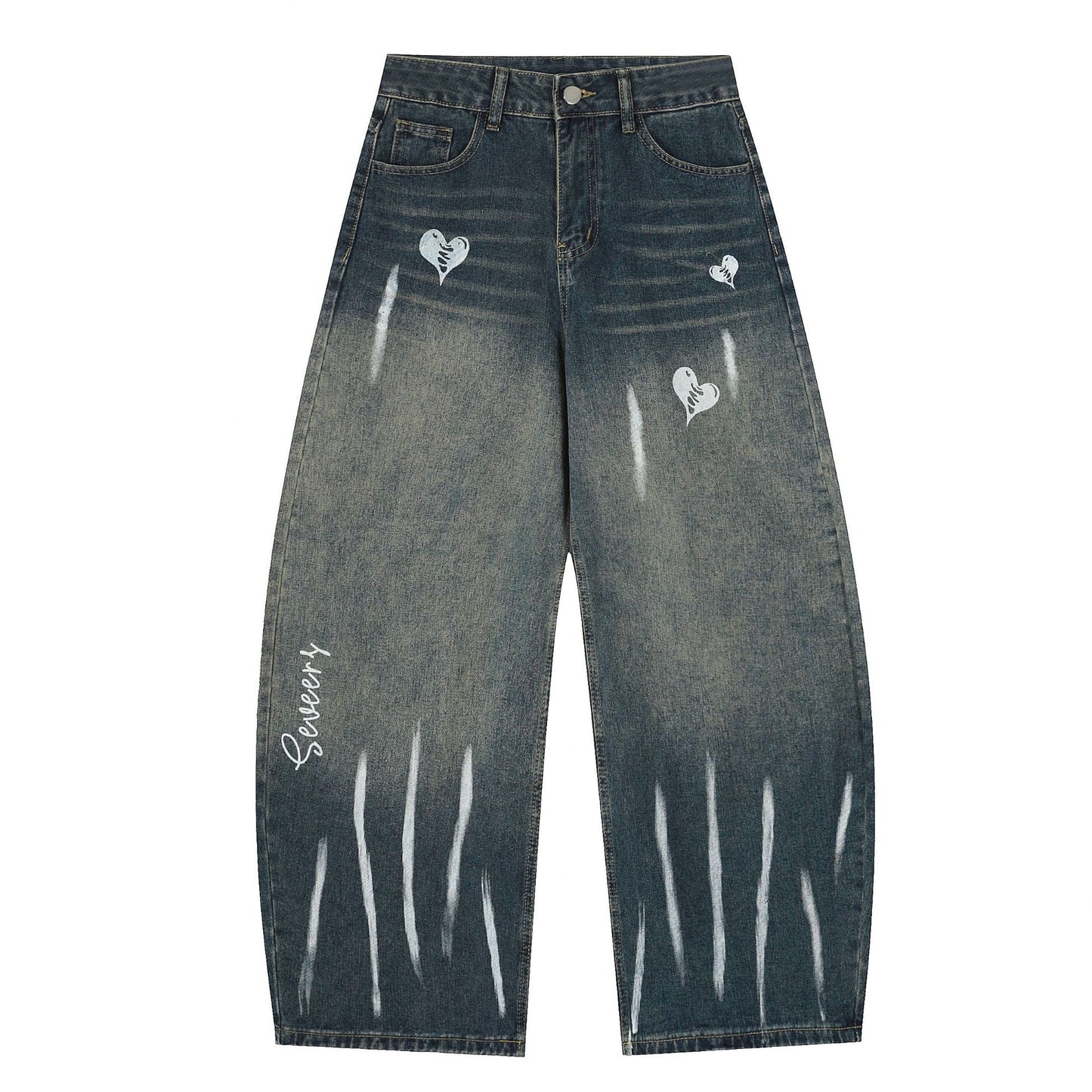 Street Style High-Street Unique Pattern Design Denim Long Pants