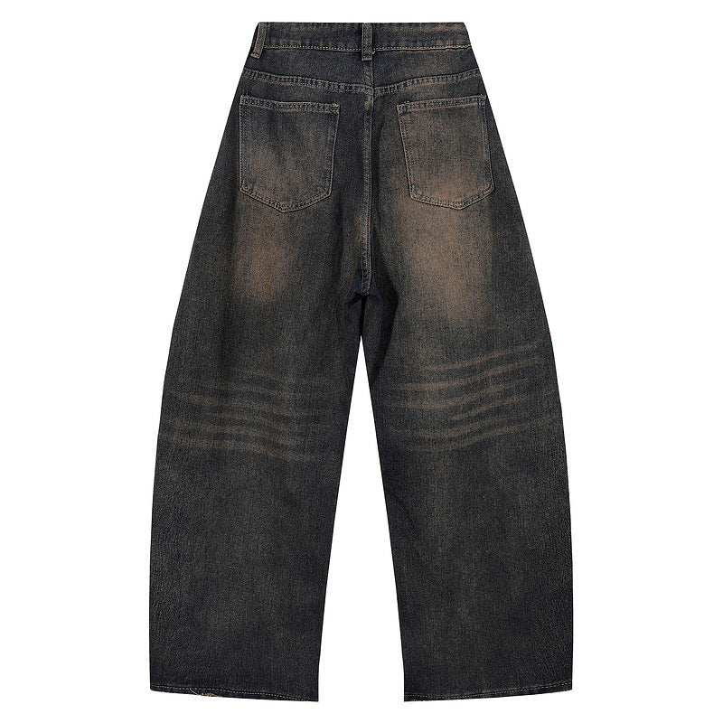 Black Tapered Jeans for Men and Women Wide Leg Loose Drape Aged Long Pants
