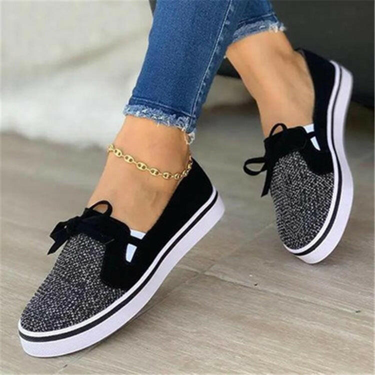 Lace-up Canvas Flat Shoes Women White Flats Sneakers.