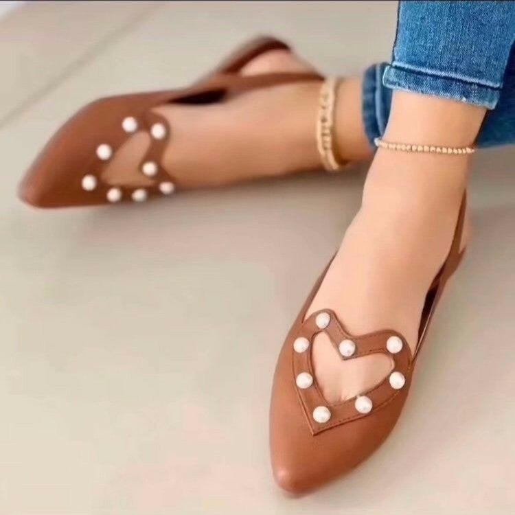 Love Shoes With Pearls Flats Women Sandals Pionted Toe Shoes.