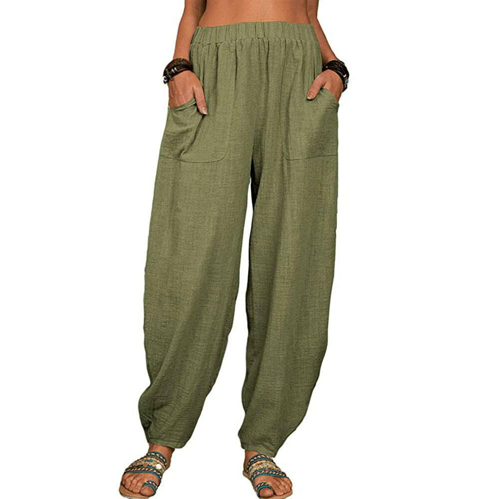 Casual Loose Harem Pants Summer Fashion Solid Color Pockets Trousers Womens Clothing.