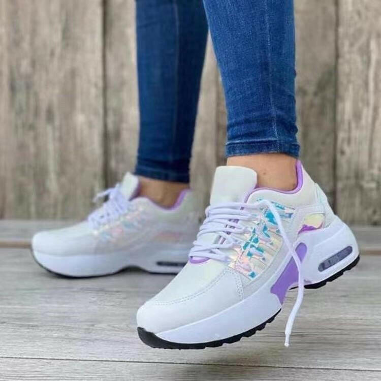 Lace Up Sneakers Women Wedge Heel Running Sports Shoes.