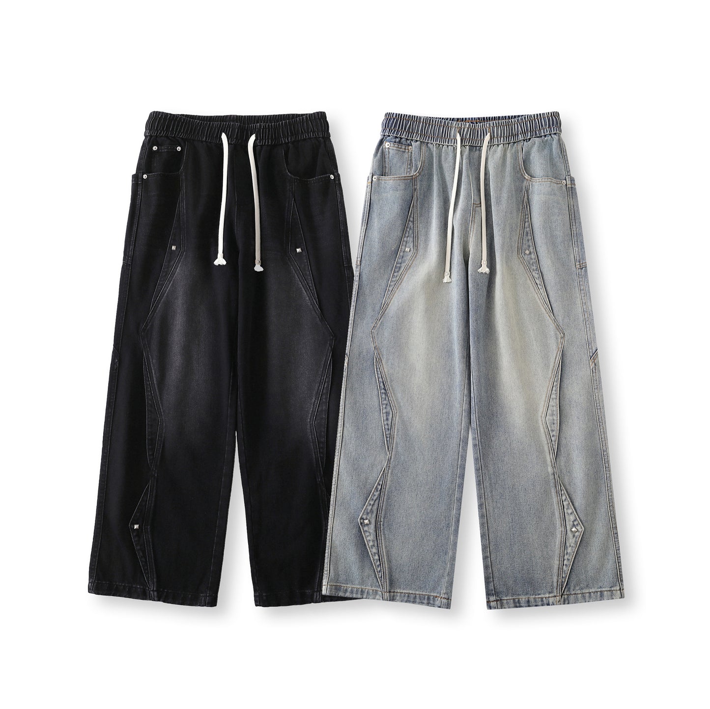 Street Style High-Street Personalized Washed Design Denim Long Pants