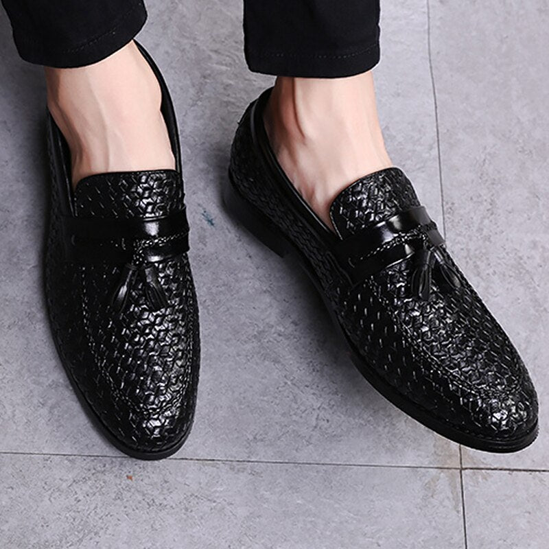 Large Size 38-48 Tassel Plaid Men New Loafers Weaving Comfortable Soft Mens Leisure Leather Shoes Fashion Sapato Masculino