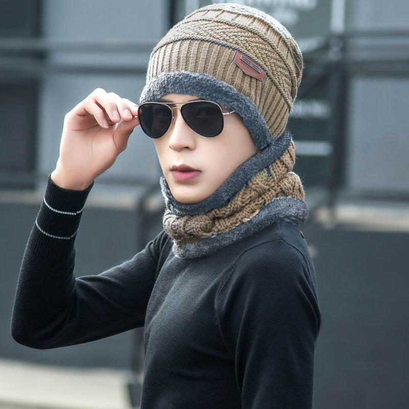Winter Beanie Hat Scarf Set Warm Knit Hat Thick Fleece Lined Winter Hat Neck Warmer For Men Women.