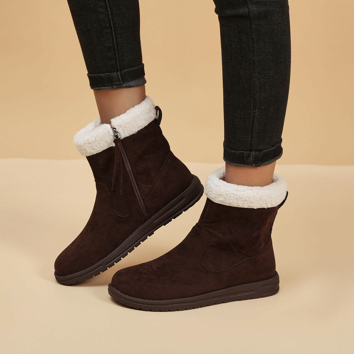 Winter Snow Boots New Fashion Lamb Thickened Warm Fleece Short Boots With Side Zpipper Design Solid Shoes For Women Kashur Mart .