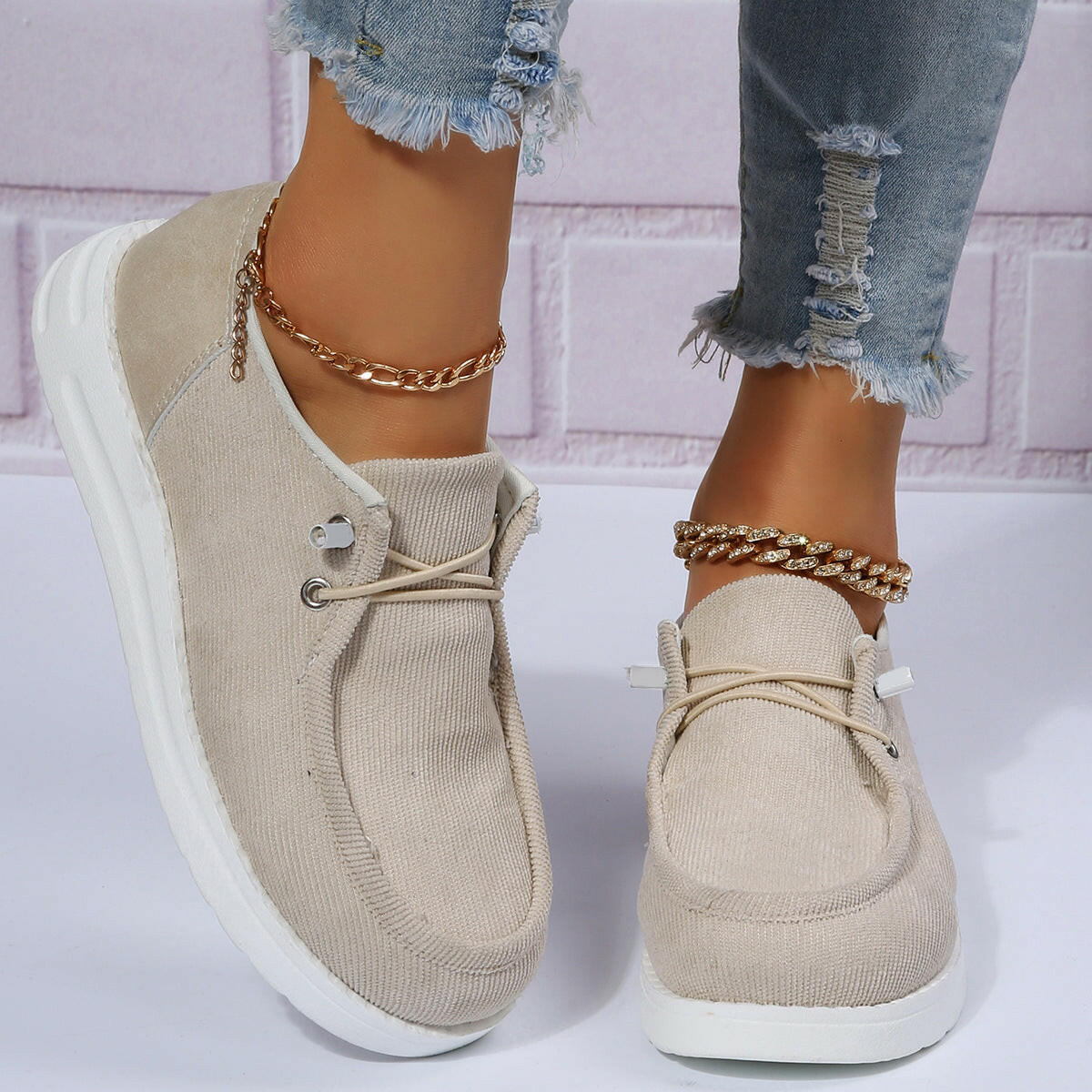 Flat Shoes Woman Breathable Elastic Band Casual Shoes Walking.