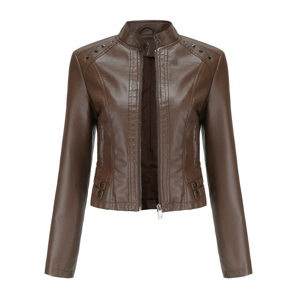 Studded Leather Women Short Jacket Long Sleeves Kashur Mart .