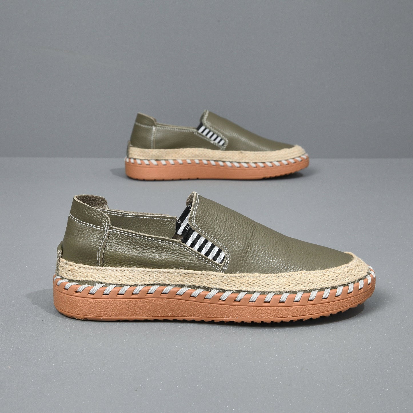 Handmade leather sewn massage shoe toe layer cowhide casual fisherman one foot men's shoes
