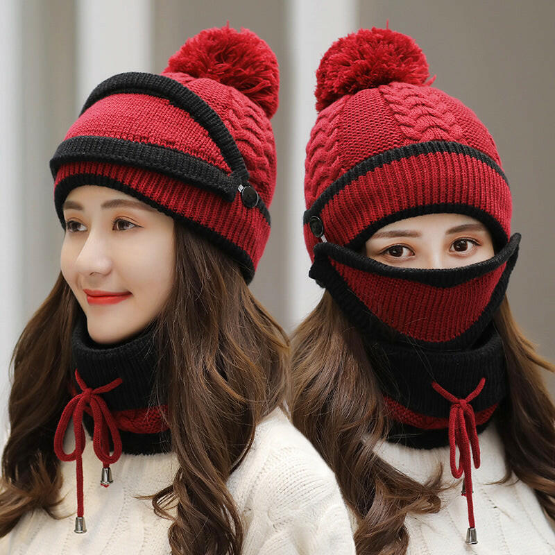 Winter Hat For Women 3pcs Knitted Beanie Hat Scarf Set Warm Hat.