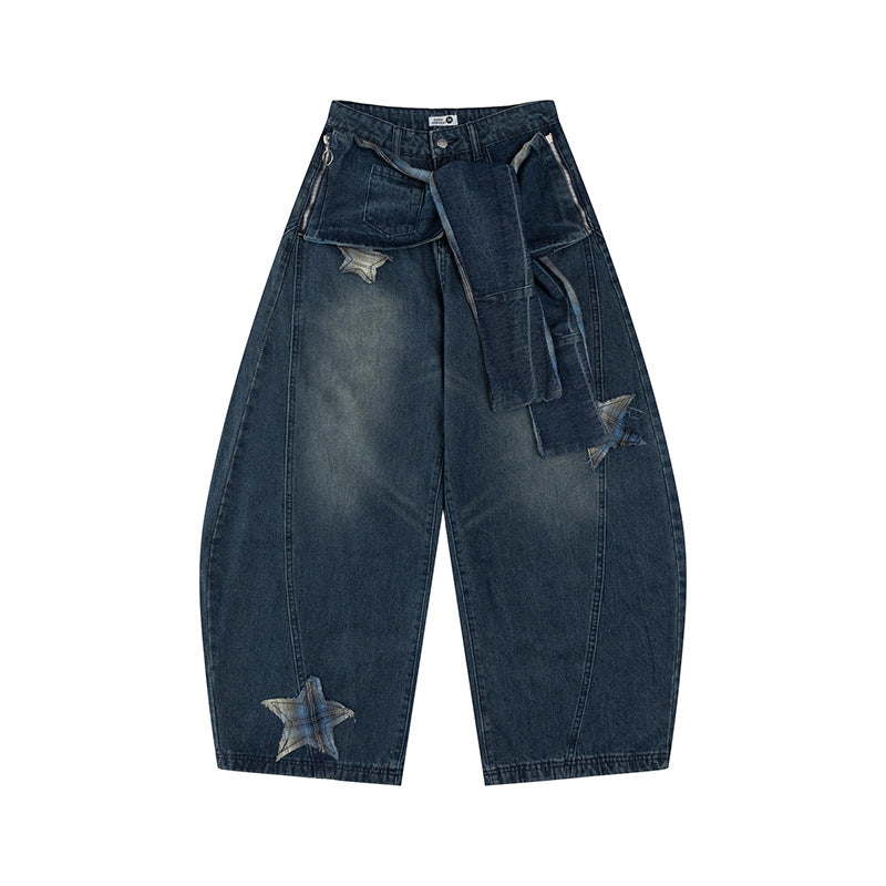 Star patch embroidered jeans