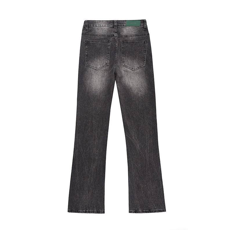 Washed distressed micro flared jeans
