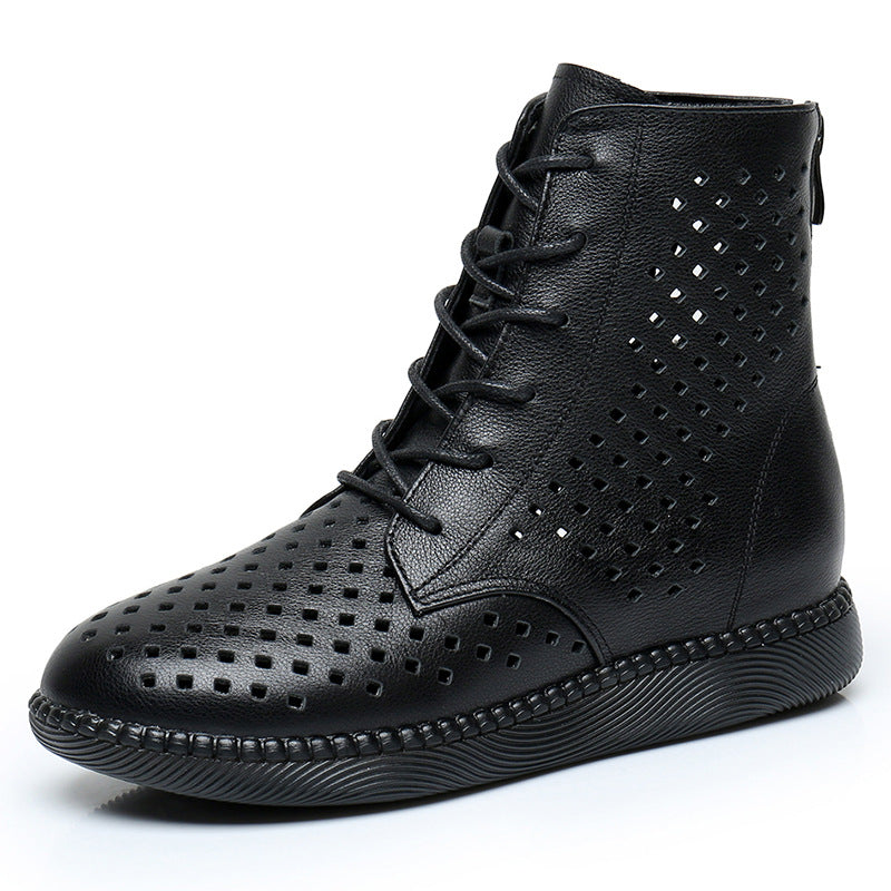 Flat bottomed soft leather perforated boots versatile oversized retro hollowed out Martin boots for women