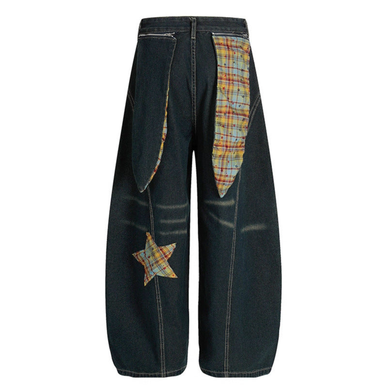 Star patch embroidered jeans