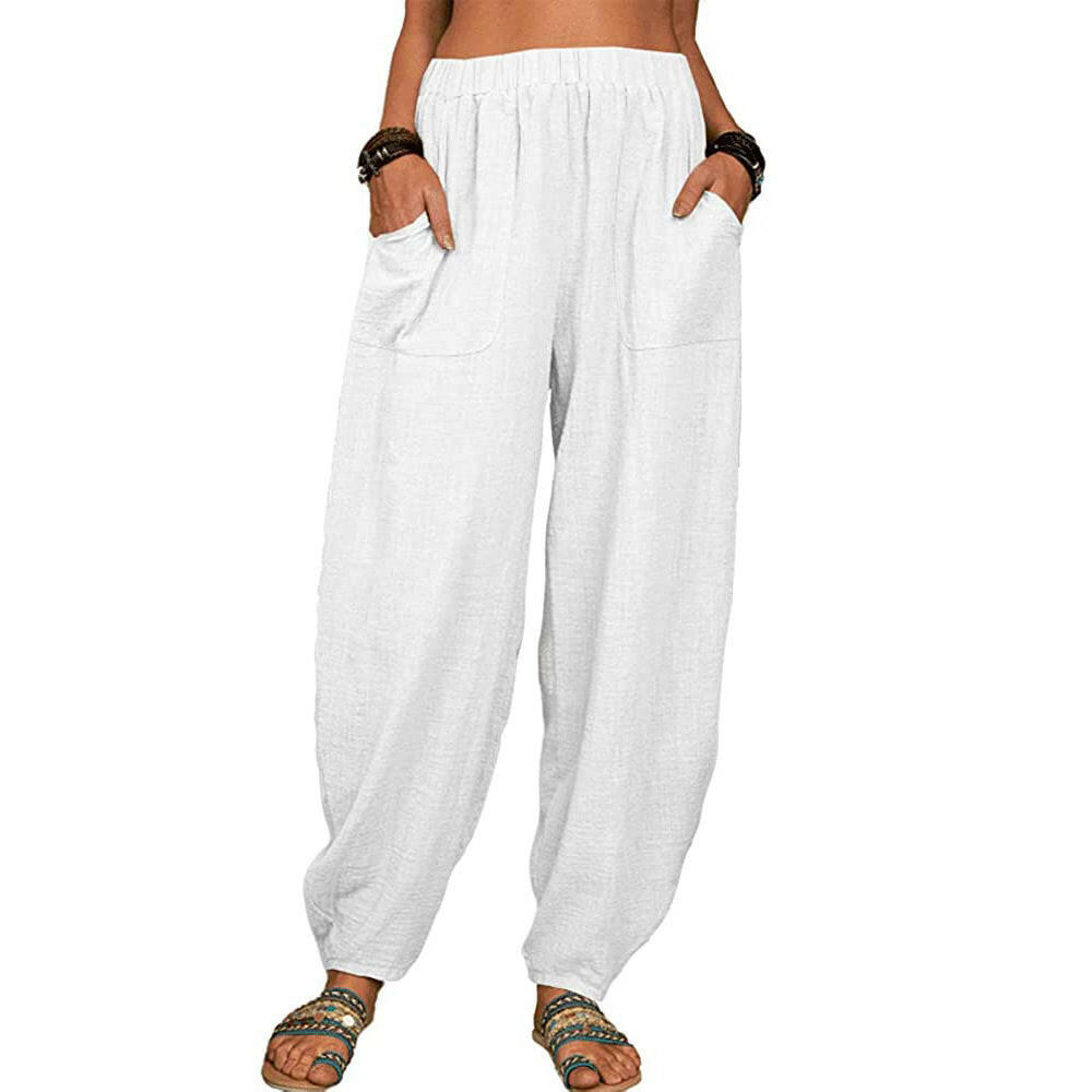 Casual Loose Harem Pants Summer Fashion Solid Color Pockets Trousers Womens Clothing.