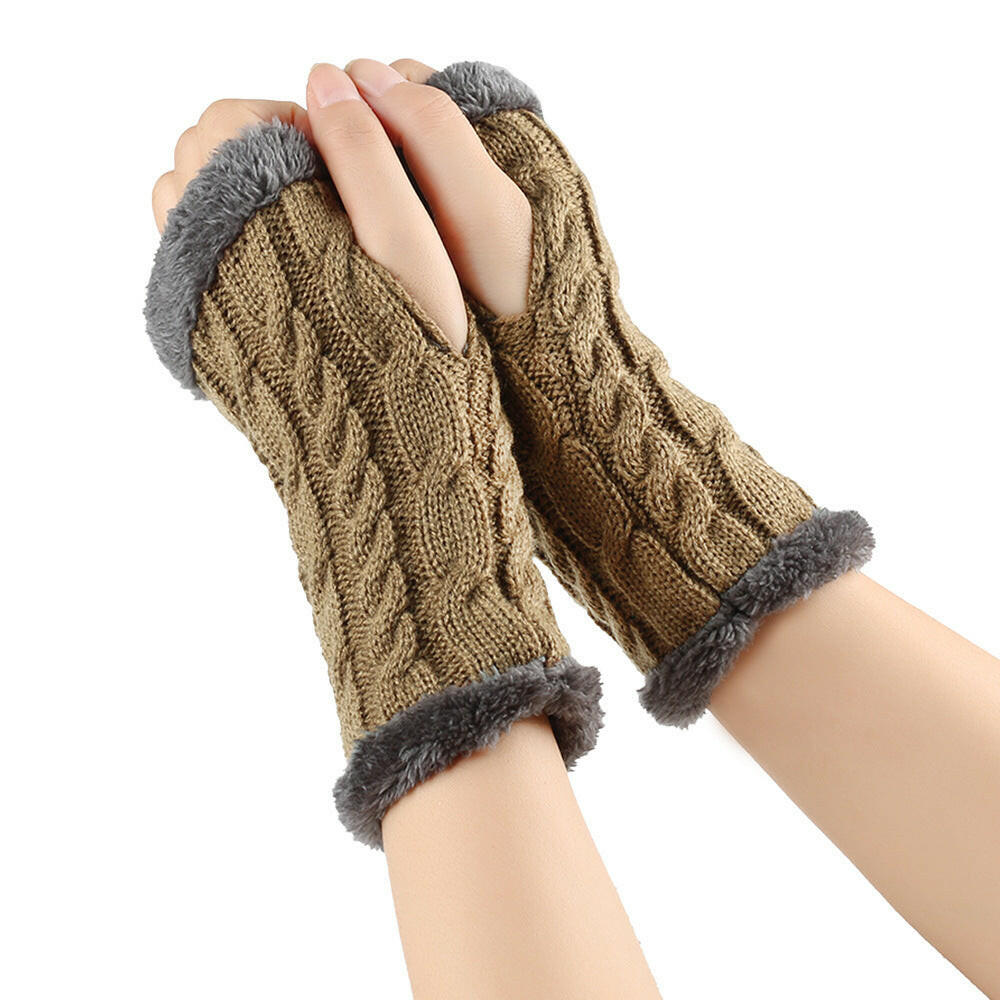 Winter Plush Gloves Twist Knitted Fingerless Fleece Gloves Women Warm Thickened Woolen Gloves.