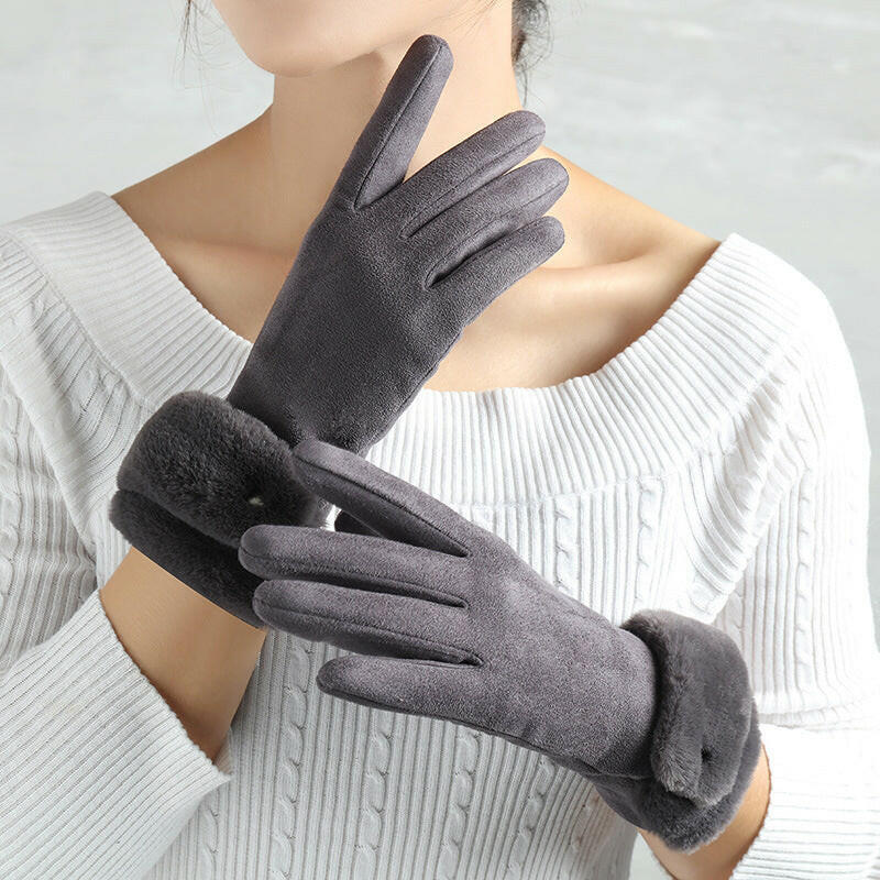 Suede Glove Warm Finger Gloves.