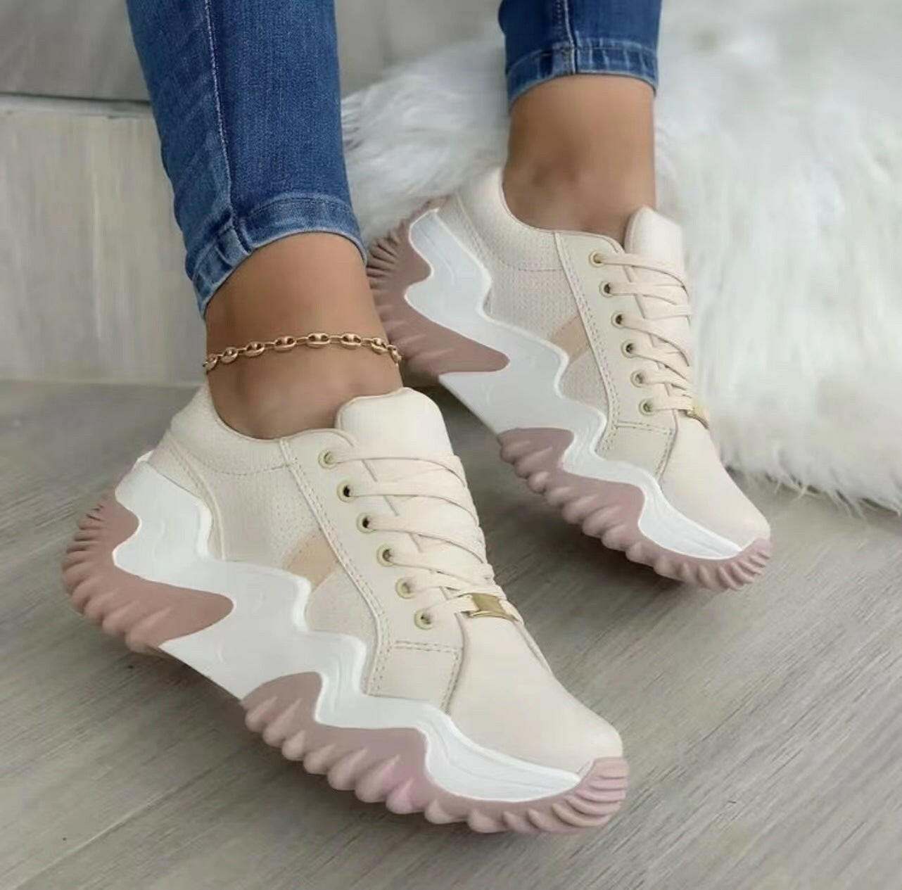 Women Shoes Lace-up Sports Sneakers.