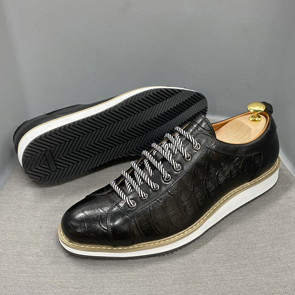 European Style Men's Casual Shoes Real Cow Leather Green Black Fashion Designer Luxury Crocodile Print Street Flat Shoes for Men