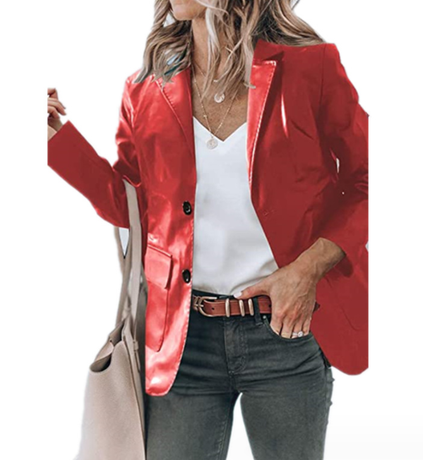 Lapel Single Breasted Solid Color PU Leather Women's Coat.