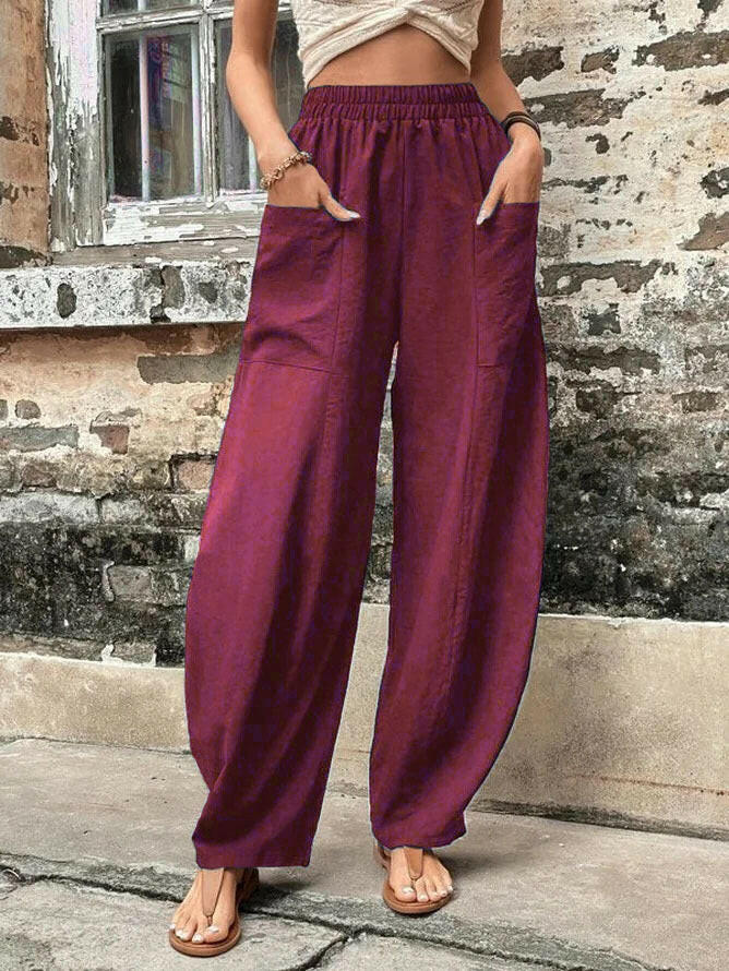 Women's Harem Pants With Pockets High Waisted Casual Beach Pants Loose Trousers Summer.