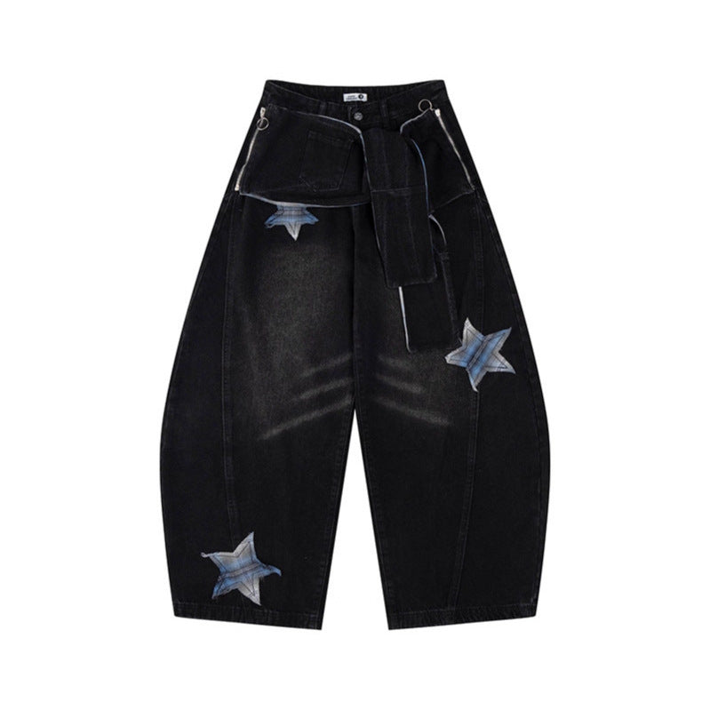 Star patch embroidered jeans