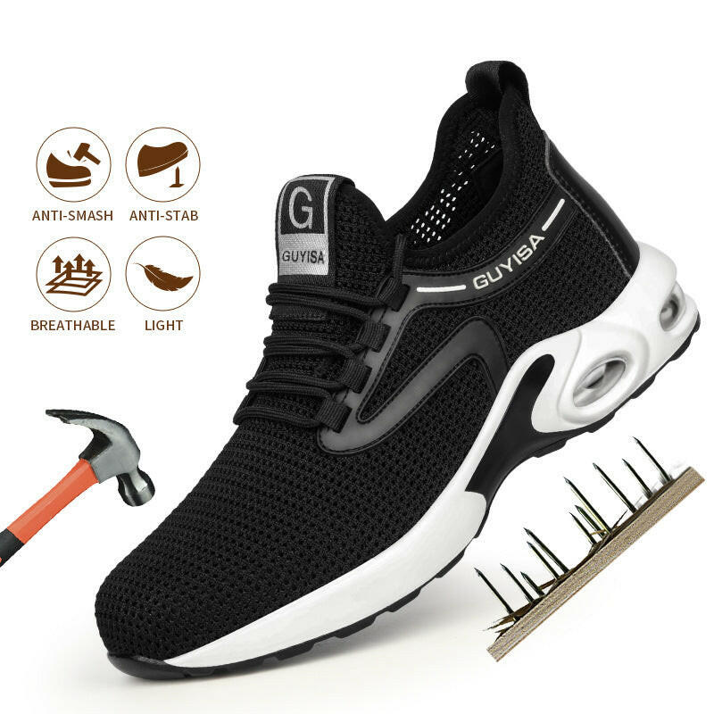 Black Sneakers Men Work Safety Shoes Lightweight Breathable For Gym Travel Work Casual Tennis Running Shoes.