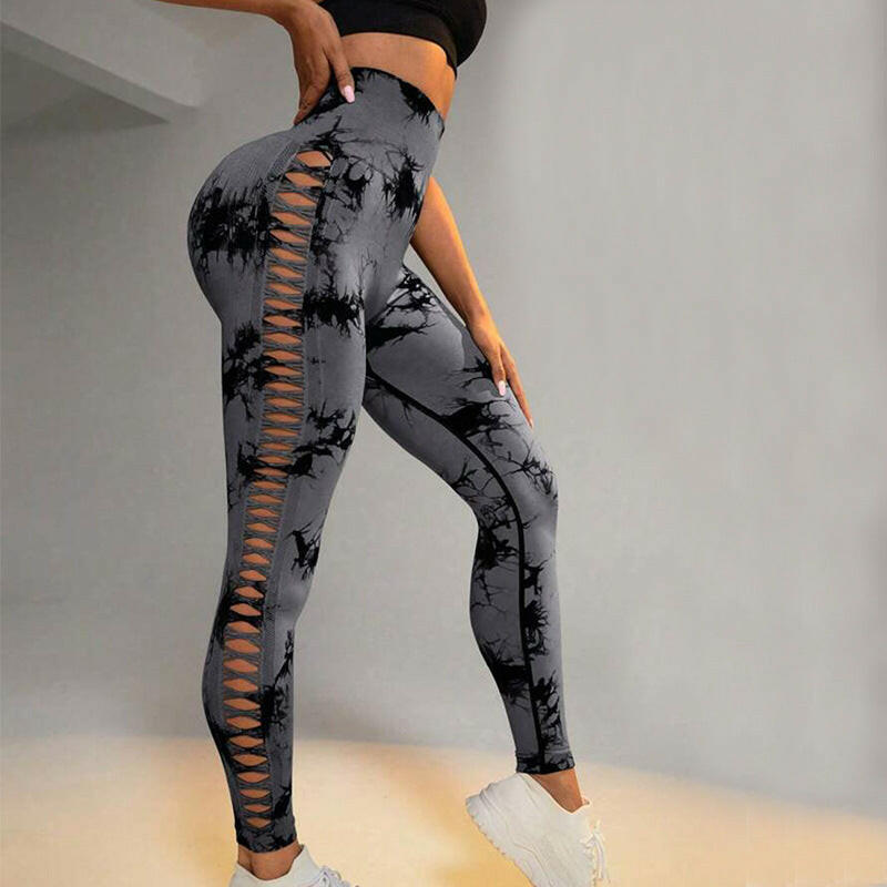Hollow Tie Dye Printed Yoga Pants High Waist Butt Lift Seamless Sports Gym Fitness Leggings Slim Pants For Women Tight Trousers.