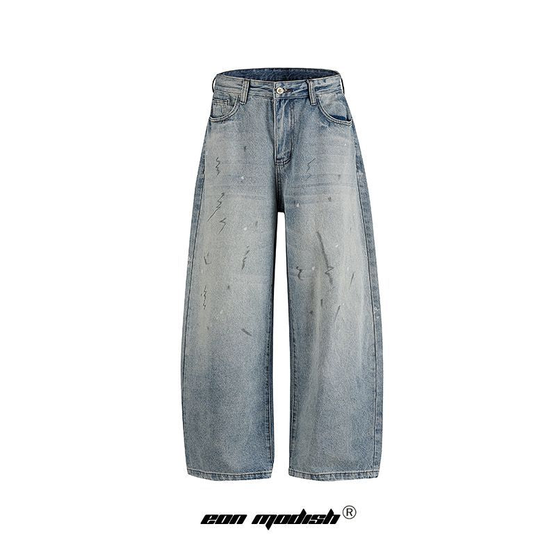 Street Style High-Street Personality Washed Denim Long Pants