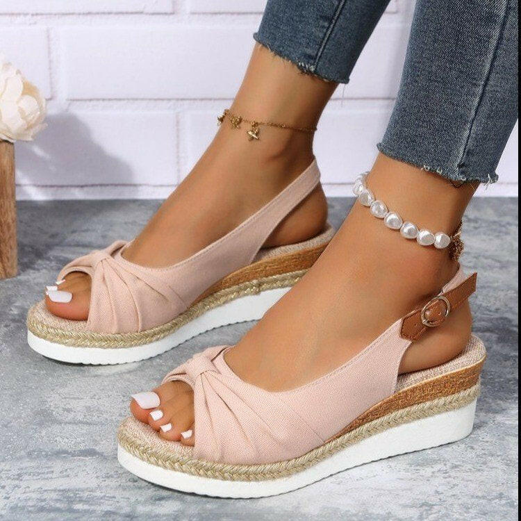Bow Shoes Summer Peep Toe Platform Sandals Buckle Daily Casual Shoes.