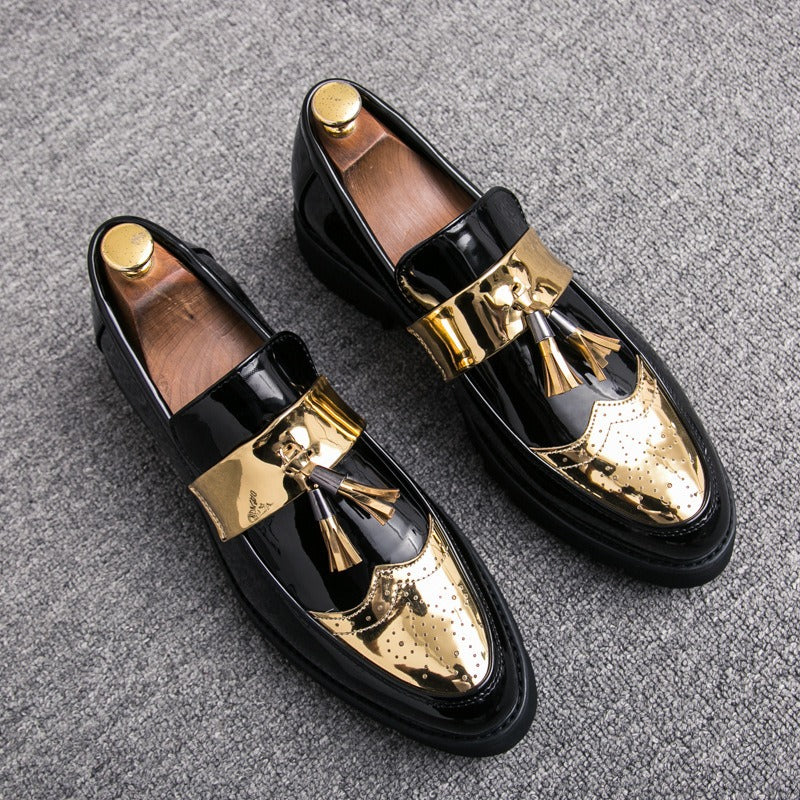 Men's British style casual leather shoes with foot covers and elevated leather shoes