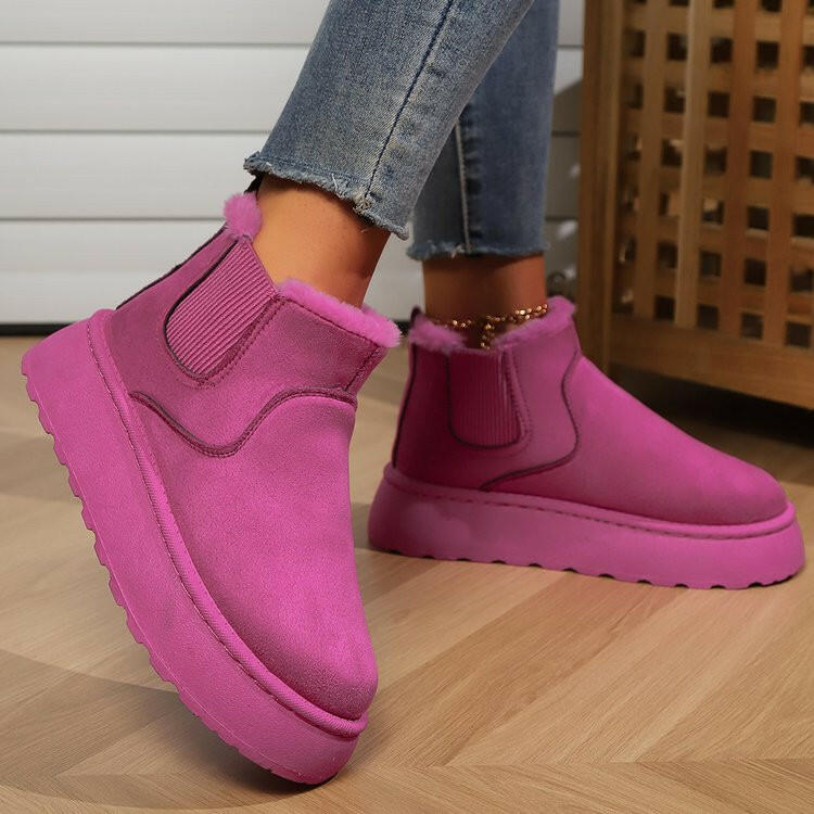 Winter Snow Boots Fashion Flat Thick-soled Cotton Shoes Round Toe Warm Plush Ankle Boot For Women.