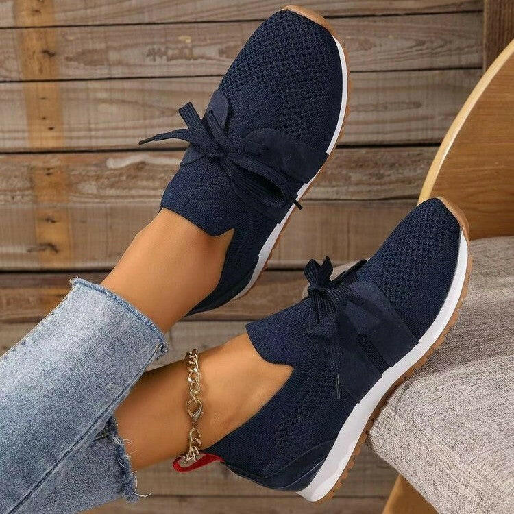 New Lace Up Mesh Flats Shoes For Women Breathable Casual Breathable Walking Wedges Shoes.