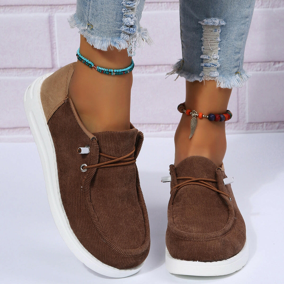 Flat Shoes Woman Breathable Elastic Band Casual Shoes Walking.