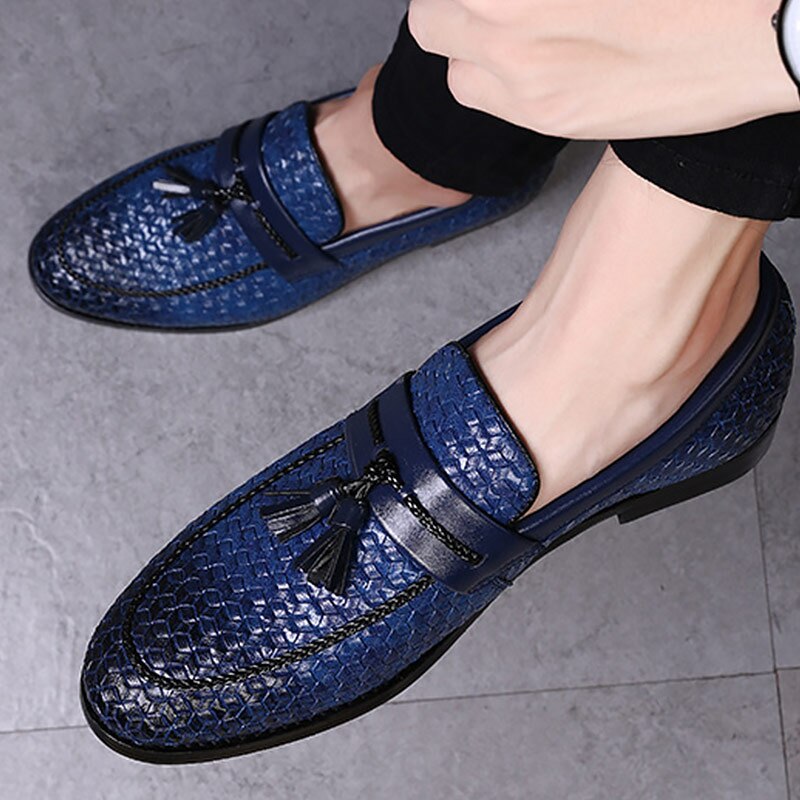 Large Size 38-48 Tassel Plaid Men New Loafers Weaving Comfortable Soft Mens Leisure Leather Shoes Fashion Sapato Masculino