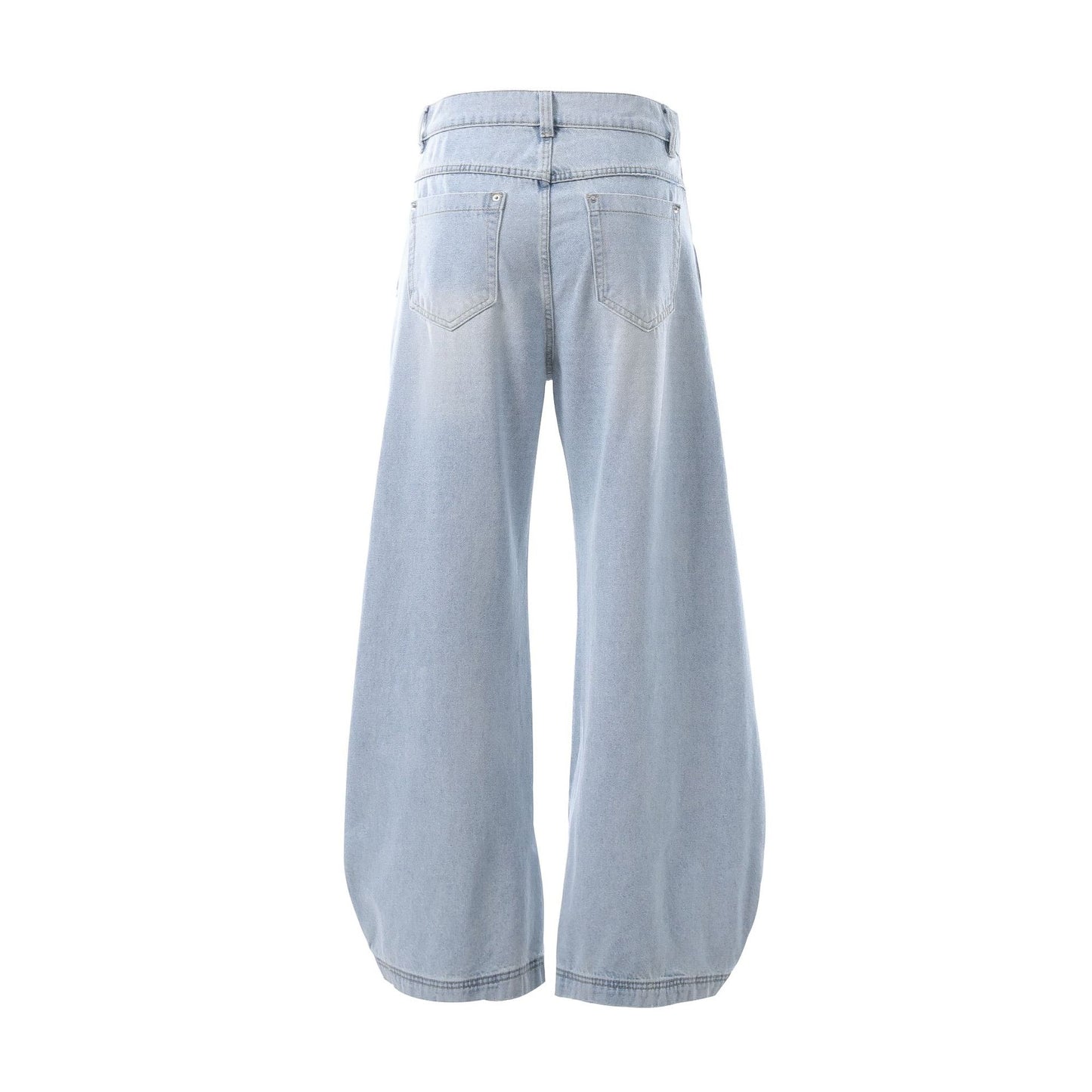 Washed Retro Blue Simple Design Loose Tapered Jeans