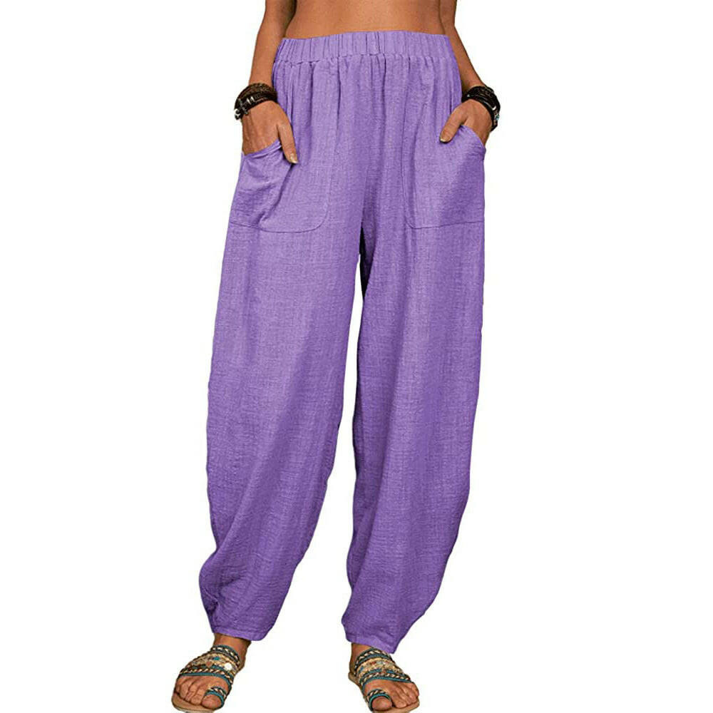 Casual Loose Harem Pants Summer Fashion Solid Color Pockets Trousers Womens Clothing.