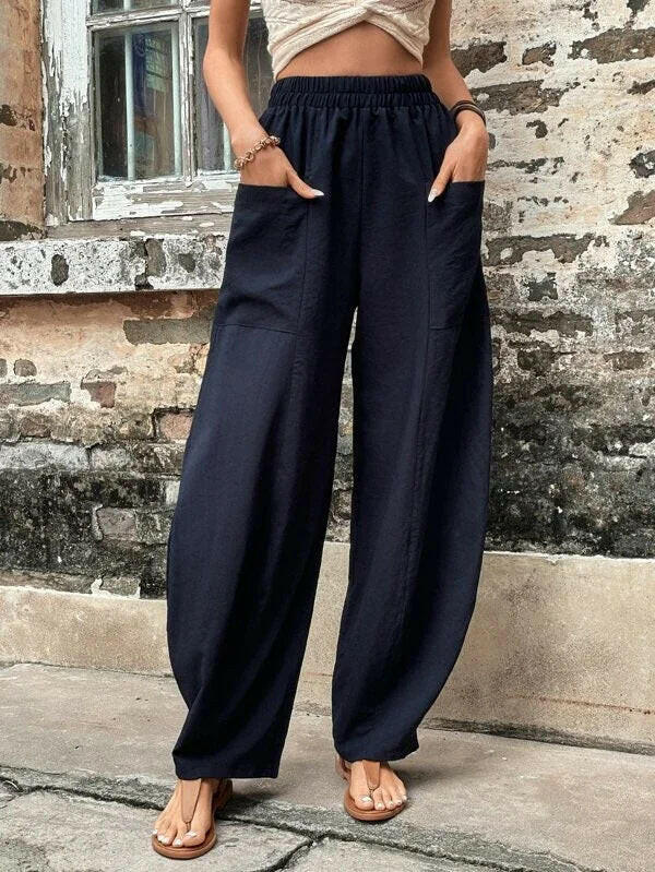 Women's Harem Pants With Pockets High Waisted Casual Beach Pants Loose Trousers Summer.