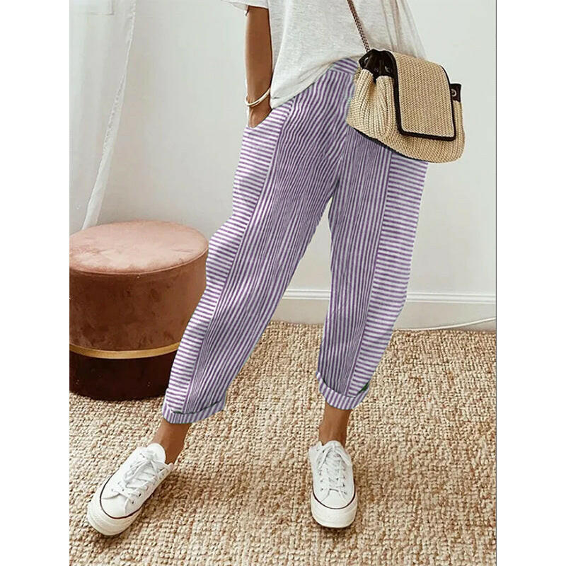 Women's Striped Print Trousers Summer Fashion Casual Loose Pants.