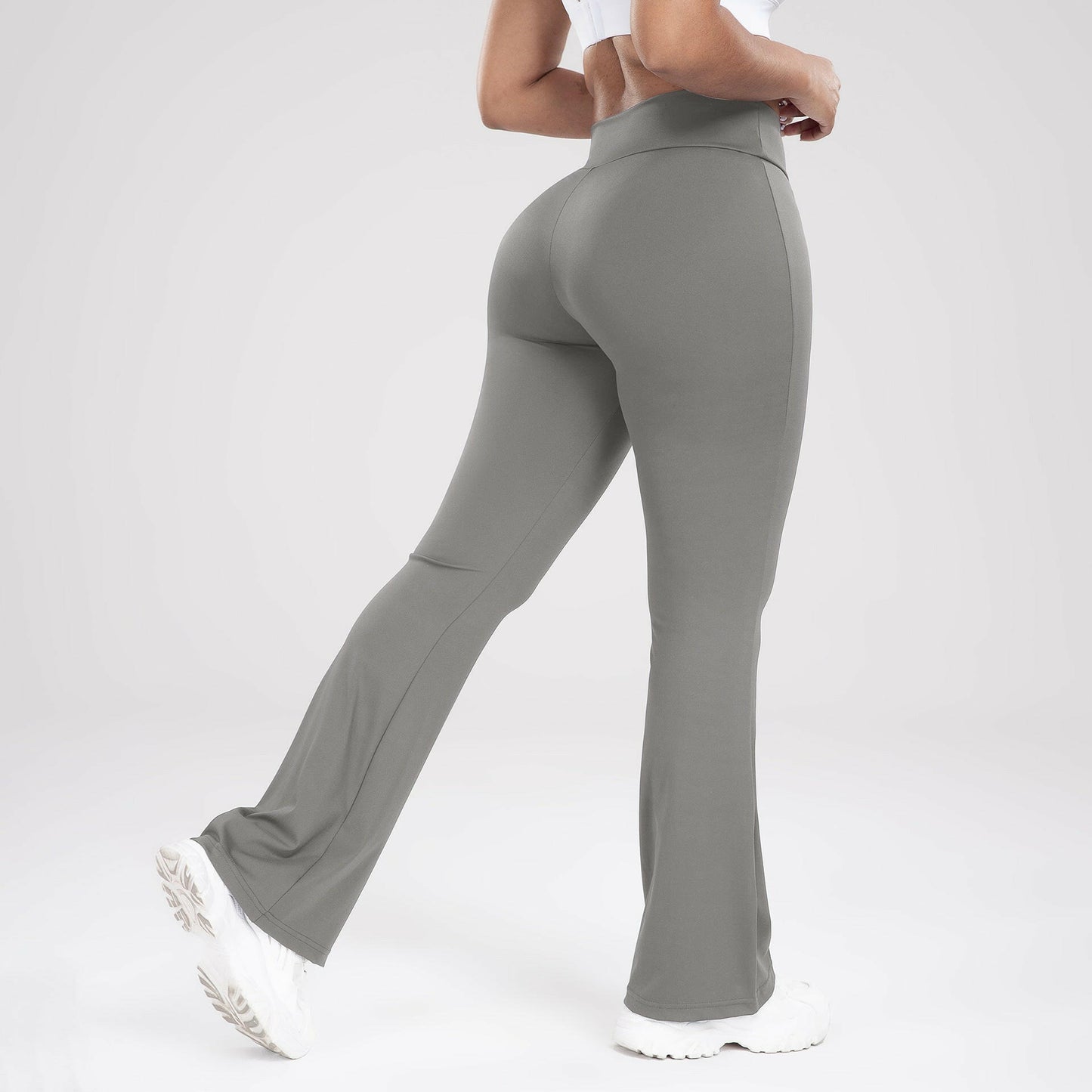 Cross Waist Side Pocket Leisure Sports Bell-bottom Pants Slim Fit Yoga Pants Women.