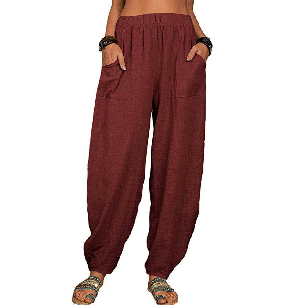 Casual Loose Harem Pants Summer Fashion Solid Color Pockets Trousers Womens Clothing.