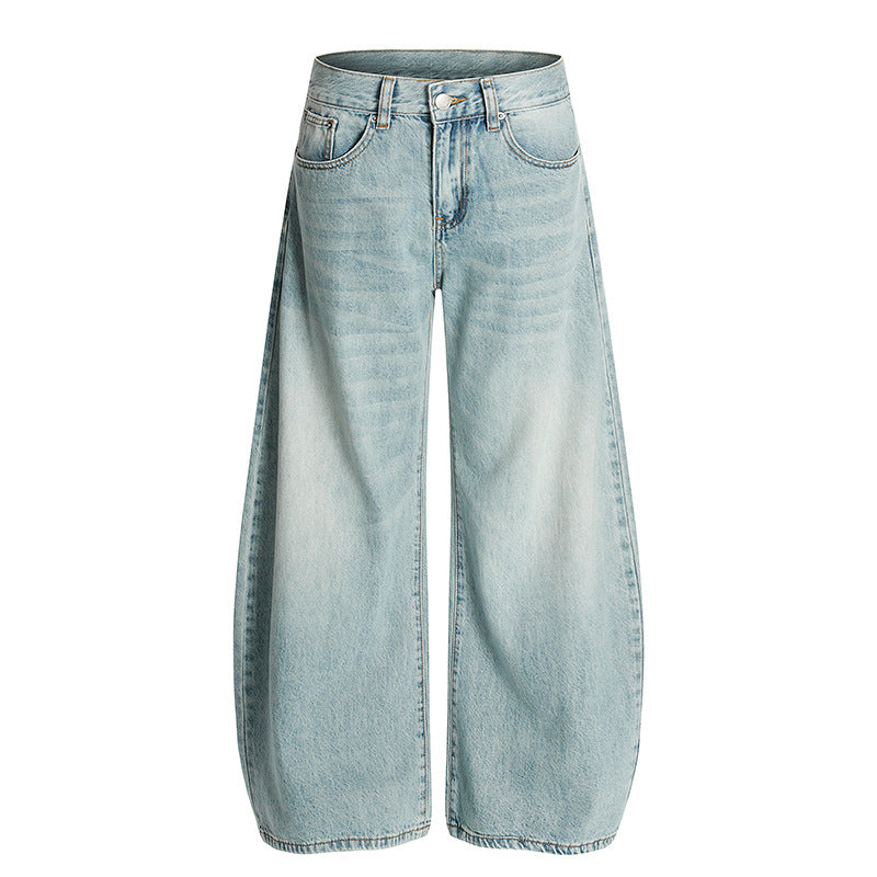 Washed curved knife jeans
