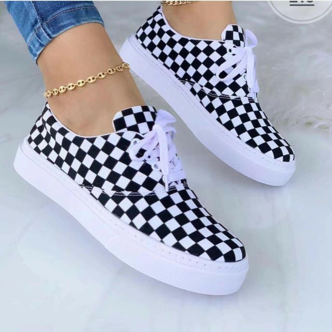 Lace-up Flats Shoes Print Canvas Fashion Walking Sneakers Women.