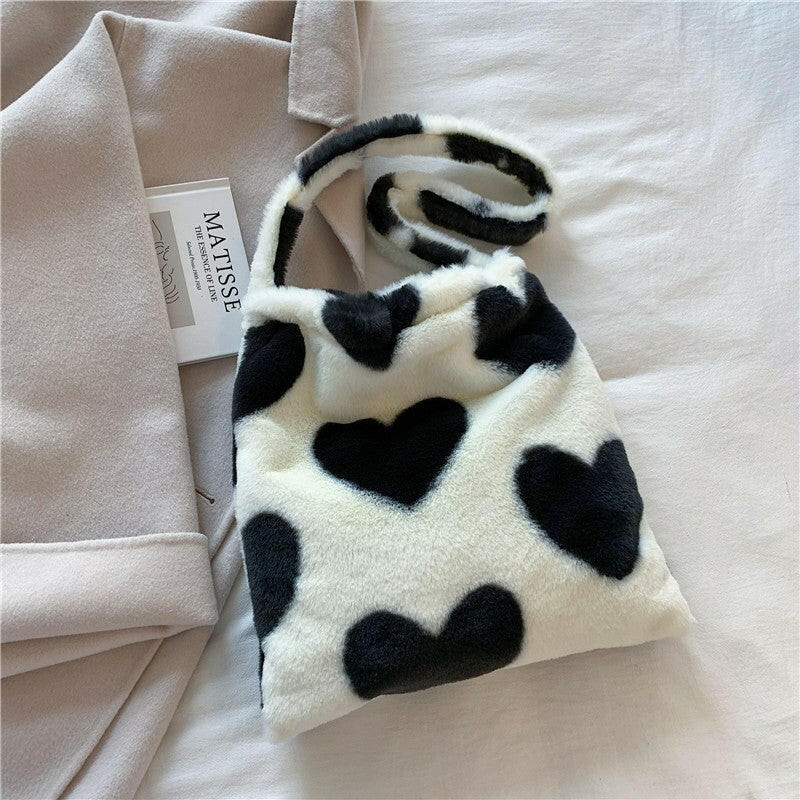 Love Heart Shoulder Bags Winter Plush Shopping Bags For Women Kashur Mart .