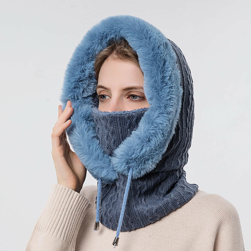 Winter Thick Plush Hat With Scarf Windproof Warm Knit Hats Hooded For Women.