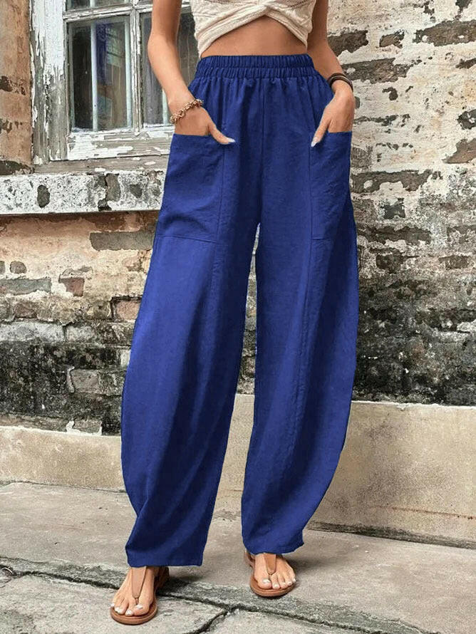 Women's Harem Pants With Pockets High Waisted Casual Beach Pants Loose Trousers Summer.