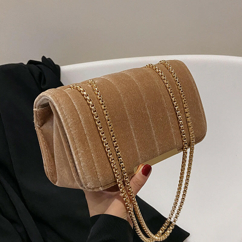 One Shoulder Velvet Chain Crossbody Bag.