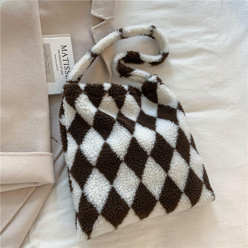 Love Heart Shoulder Bags Winter Plush Shopping Bags For Women Kashur Mart .