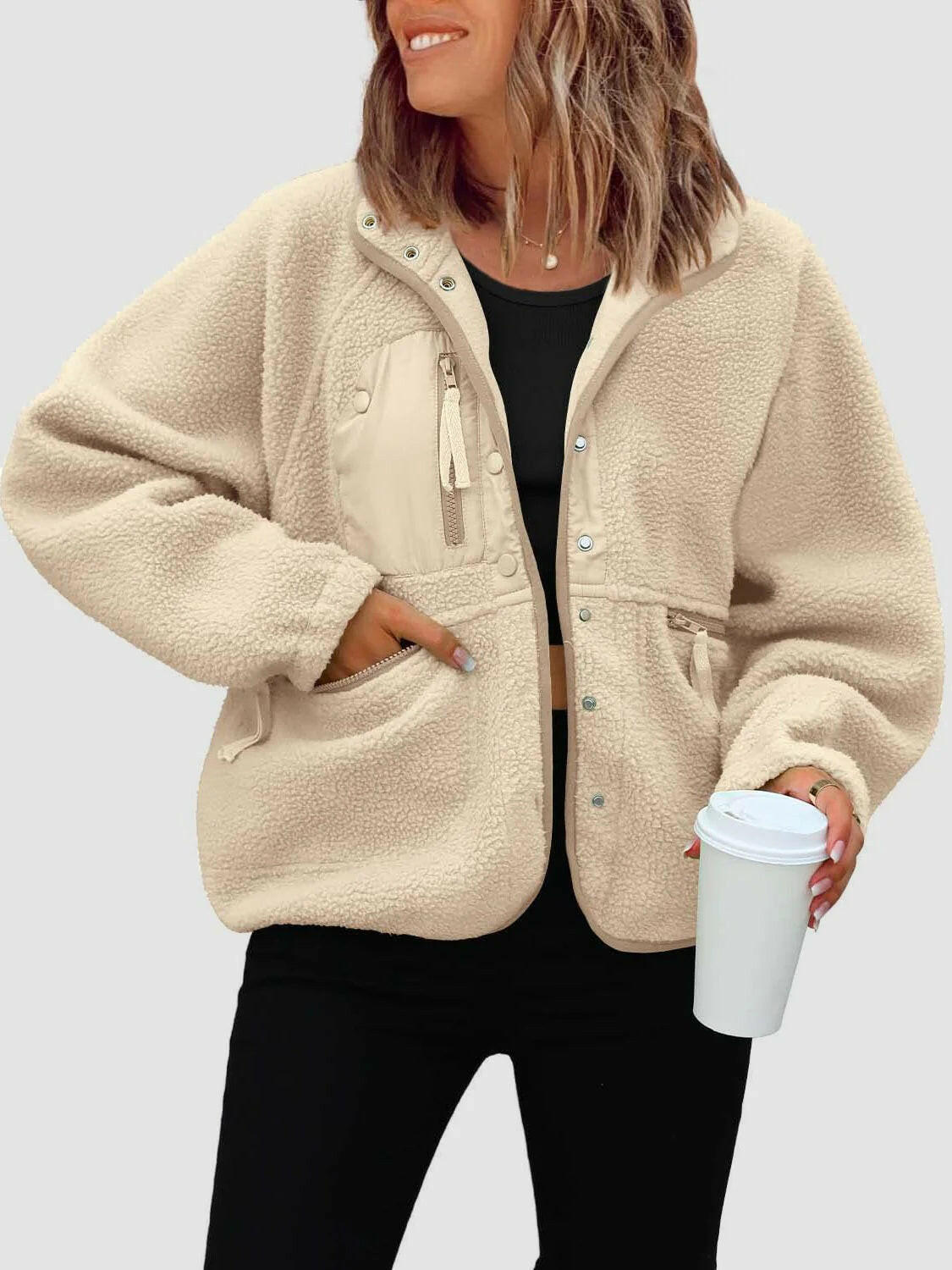 Short Cardigan Plush Jacket Lamb Wool Coat.