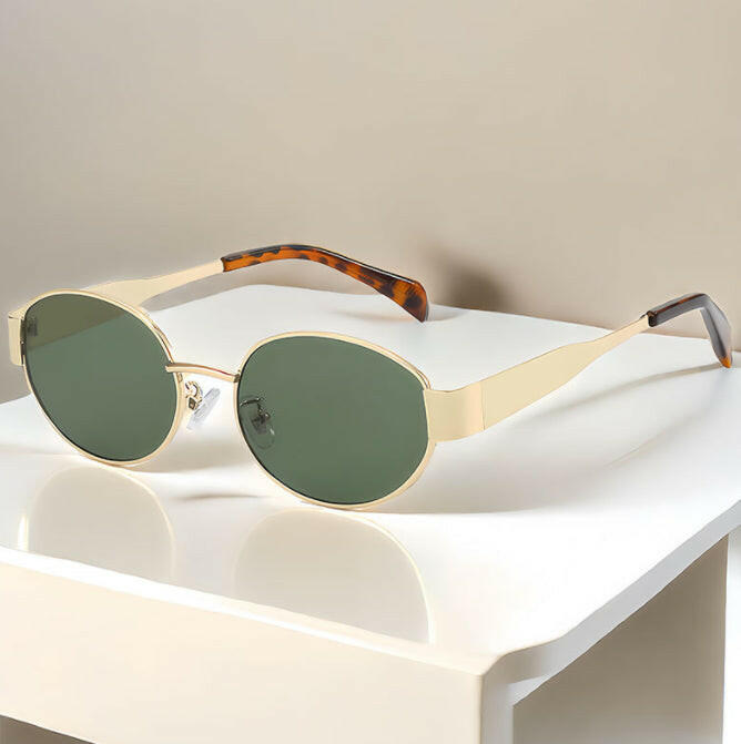 Oval Sunglasses Women's Metal Vintage Sunglasses.